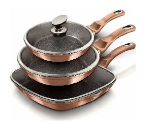 סט מחבתות וגריל עם מכסים בציפוי שיש – אינדוקציה